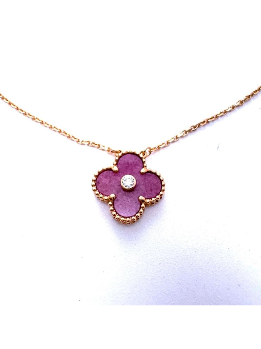 Van Cleef & Arpels Vintage Alhambra NC PG Rhodonite D Necklace 18k Pink Gold